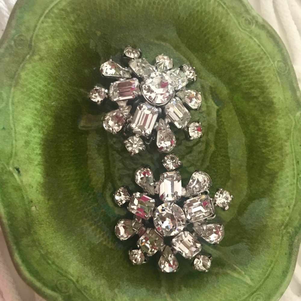 Snowflake Rhinestone Clip Earrings